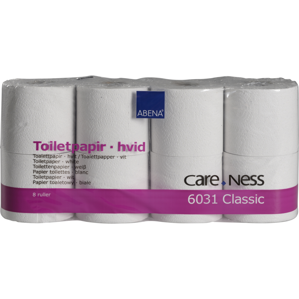 Toalettpapper, ABENA Care-Ness Classic, 2-lags, 50m x 9,6cm, Ø11,5cm, vit, papper, 100 % återvunnet papper