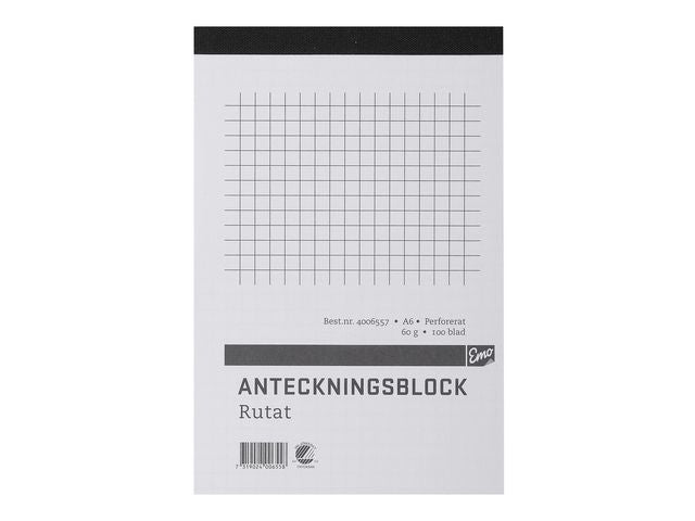 Anteckningsblock A6 100 blad perf rutat