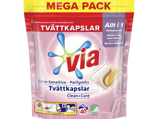 Tvättkapslar VIA Duo Color Sens. 40/FP